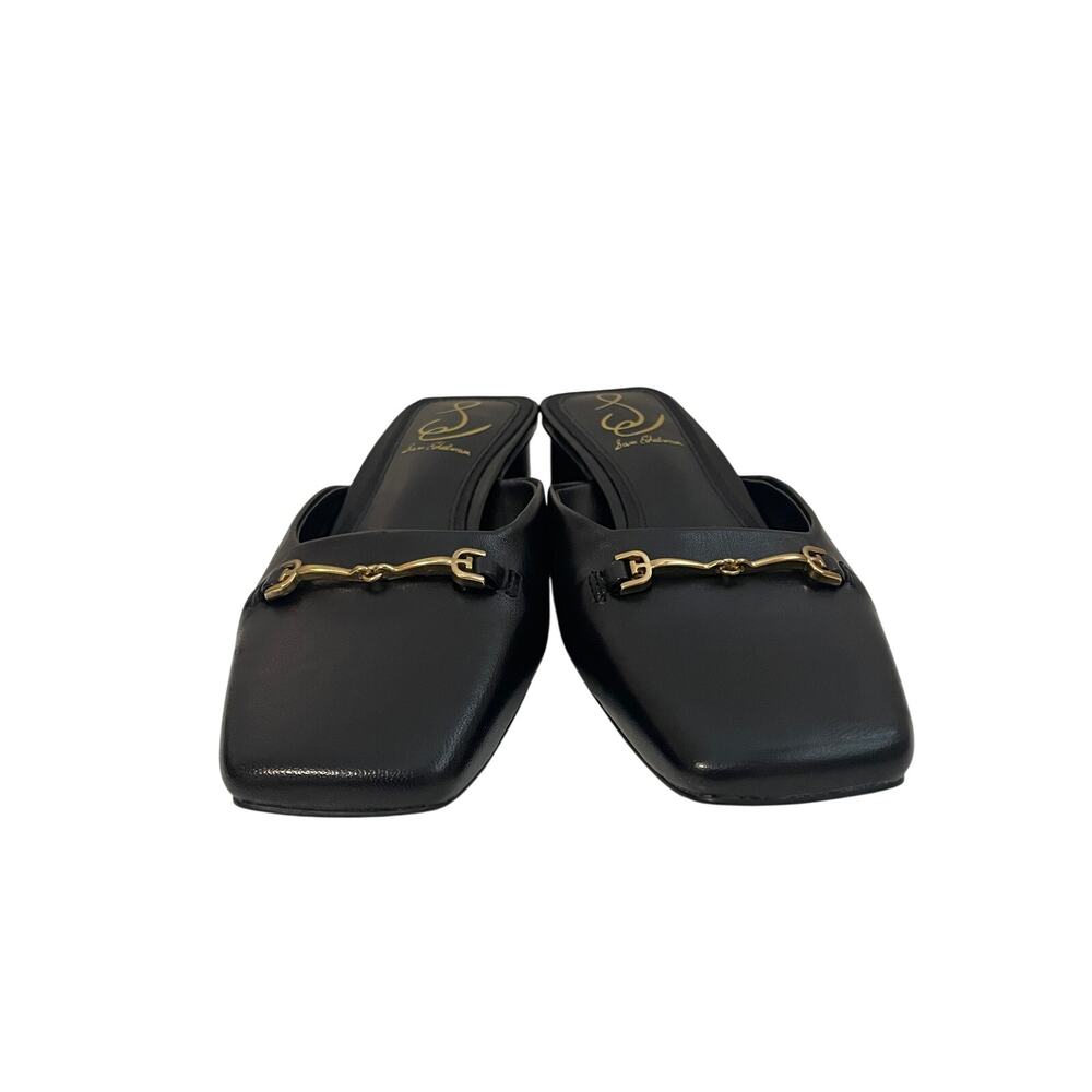 Sam Edelman Black Leather Slip-On Mules with Gold Bit Detail - Picture 3 of 11